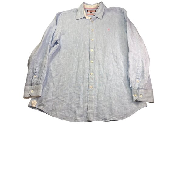 Thomas Pink Mens Long Sleeve Pure Linen Button Front Shirt Light Blue Size L - Picture 3 of 8